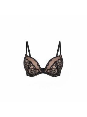 Victoria Secret sexy underwire Plunge black & nude lace lingerie bra size 34C